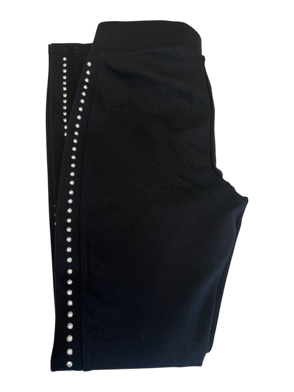 Magaschoni Black Leggings w/ silver button Side Trim straight keg Sz XSmall NWT